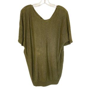 Talbots Olive Green Linen Dolman-Sleeve V-Back Sweater size XL Petites